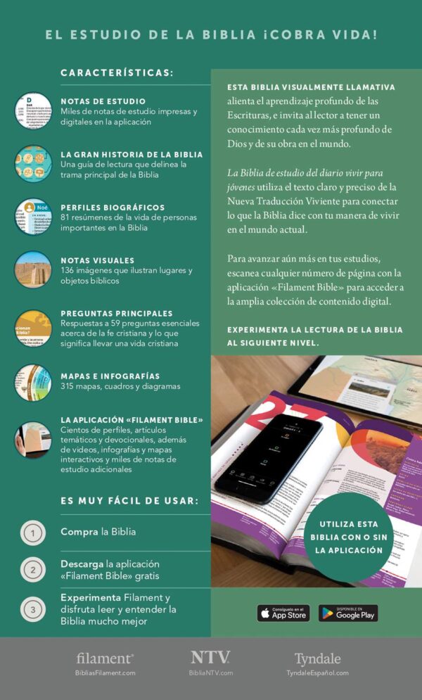 Biblia de Estudio del Diario Vivir para Jóvenes NTV con Filament - Image 2